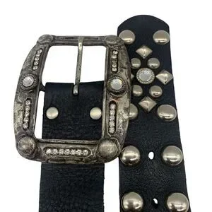 Leatherock Black Leather Studs Rhinestone Women Buckle Belt - Sz Small 33 FCKJXSPYXSM Rivets Leather Belts Fashion Studded Rhinestone  main image 3